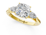 Yellow gold Three-Stone Cushion Cut Diamond Ring with Pear Side Stones in Four-Prong Setting_172