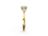 Yellow gold Three-Stone Cushion Cut Diamond Ring with Pear Side Stones in Four-Prong Setting_173