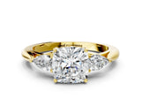 Yellow gold Three-Stone Cushion Cut Diamond Ring with Pear  Side Stones in Four-Prong Setting_36
