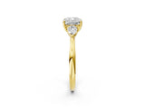 Yellow gold Three-Stone Cushion Cut Diamond Ring with Pear  Side Stones in Four-Prong Setting_38