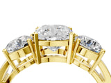 Yellow gold Three-Stone Cushion Cut Diamond Ring with Round Side Stones, Classic Band, and Four-Prong Setting_11