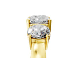 Yellow gold Three-Stone Cushion Cut Diamond Ring with Round Side Stones, Classic Band, and Four-Prong Setting_12