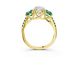 Yellow gold Three-Stone Cushion Cut Diamond Ring with Round with Green Sapphire side stone Pavé Band and Prong Setting_3