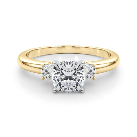 Yellow gold Three-Stone Cushion Cut Diamond Solitaire with Prong Setting and Classic Band 1