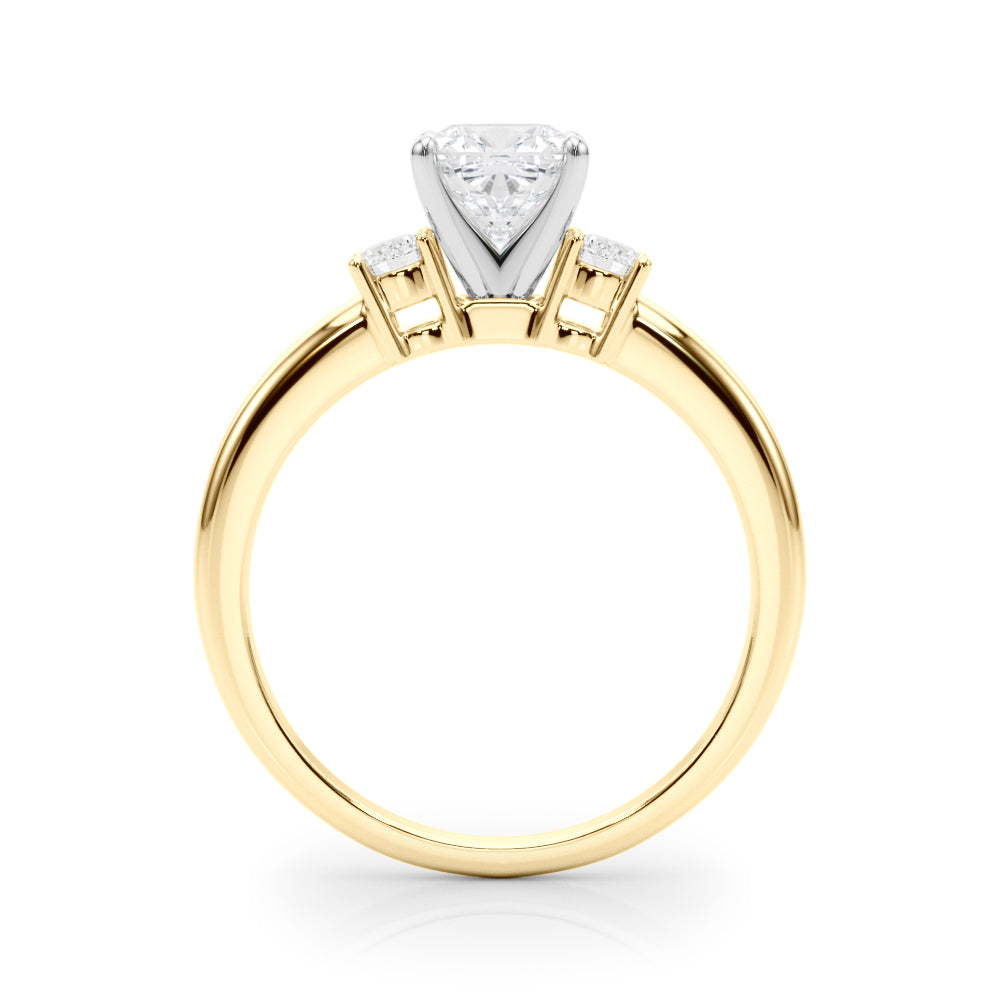 Yellow gold Three-Stone Cushion Cut Diamond Solitaire with Prong Setting and Classic Band 2
