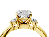 Yellow gold Three-Stone Cushion Cut Diamond Solitaire with Prong Setting and Classic Band_54
