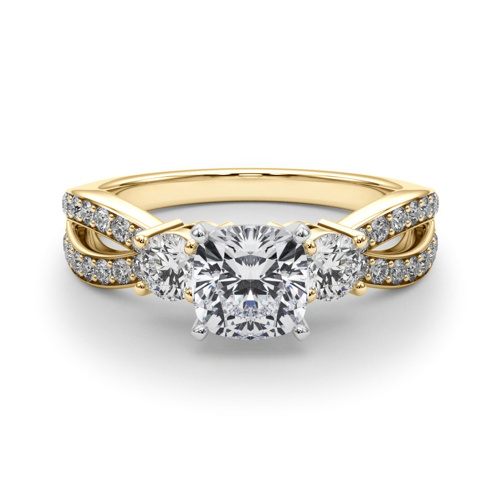 Yellow gold Three-Stone Cushion Cut Diamond Twist Band with Prong Setting 1