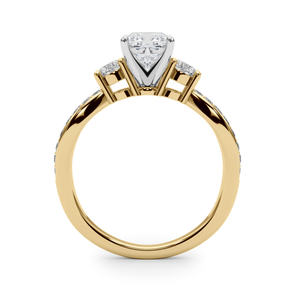 Yellow gold Three-Stone Cushion Cut Diamond Twist Band with Prong Setting 2