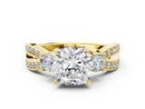 Yellow gold Three-Stone Cushion Cut Diamond Twist Band with Prong Setting_60
