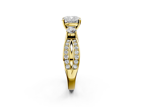 Yellow Gold Cushion Cut Three Stone Engagement Ring Setting with Graduated Pave Split Twist Band