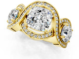 Yellow gold Three-Stone Cushion Cut Diamond Wave Pave Band with Prong Setting_10