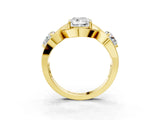 Yellow gold Three-Stone Cushion Cut Diamond Wave Pave Band with Prong Setting_12