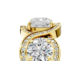 Yellow gold Three-Stone Cushion Cut Diamond Wave Pave Band with Prong Setting_14