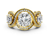 Yellow gold Three-Stone Cushion Cut Diamond Wave Pave Band with Prong Setting_9