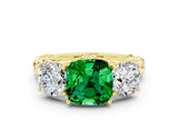 Yellow gold Three-Stone Cushion Cut Emerald Braided Band Ring with Four-Prong Setting_12