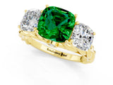 Yellow gold Three-Stone Cushion Cut Emerald Braided Band Ring with Four-Prong Setting_13