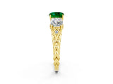 Yellow gold Three-Stone Cushion Cut Emerald Braided Band Ring with Four-Prong Setting_14