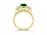 Yellow gold Three-Stone Cushion Cut Emerald Braided Band Ring with Four-Prong Setting_15
