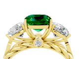 Yellow gold Three-Stone Cushion Cut Emerald Braided Band Ring with Four-Prong Setting_16