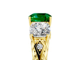 Yellow gold Three-Stone Cushion Cut Emerald Braided Band Ring with Four-Prong Setting_17