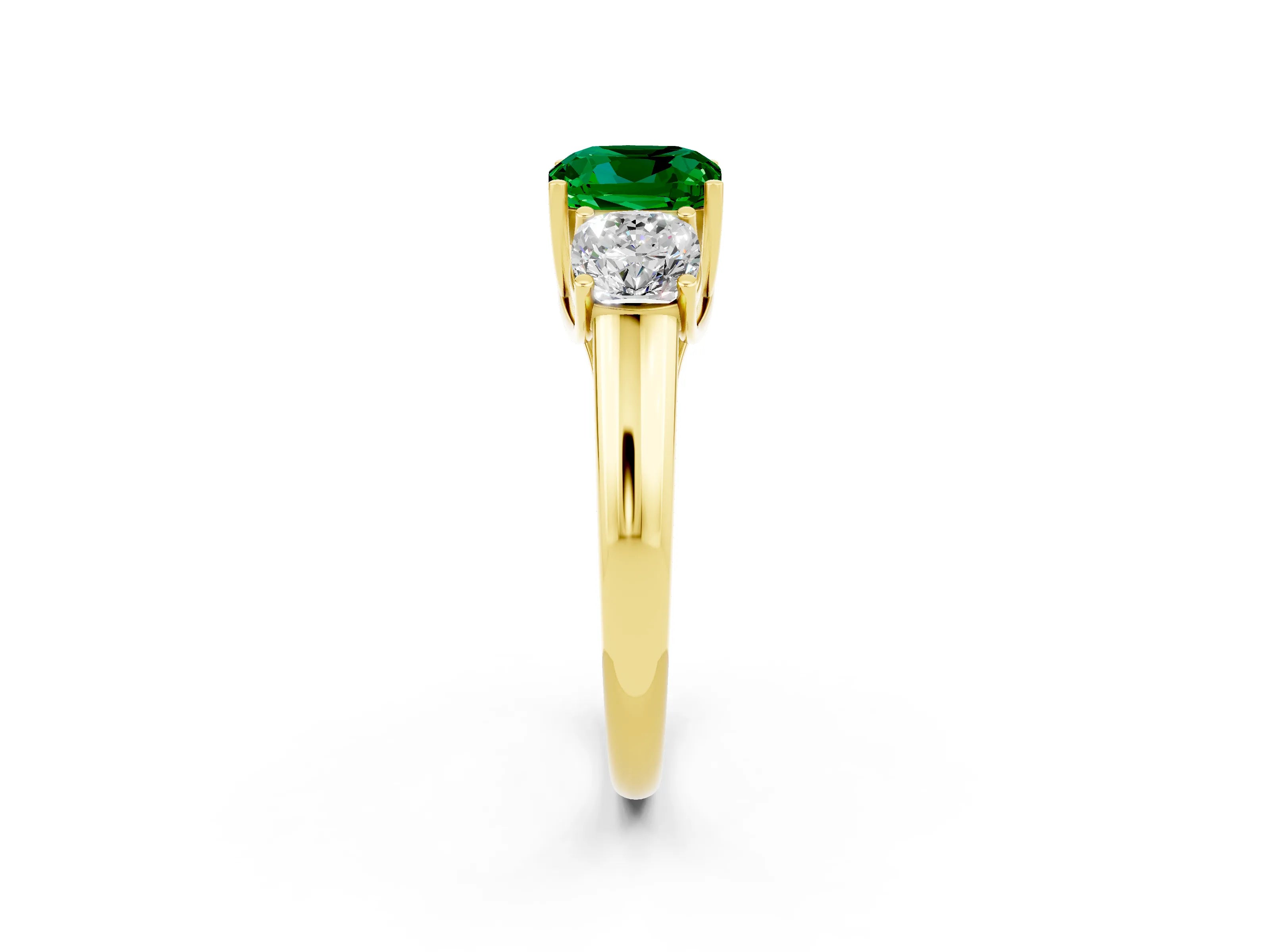 Yellow gold Three-Stone Cushion Cut Emerald Engagement Ring with Prong Setting_2