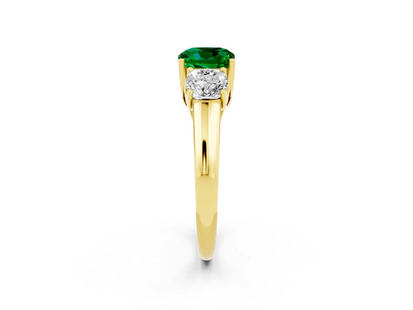 Yellow gold Three-Stone Cushion Cut Emerald Engagement Ring with Prong Setting