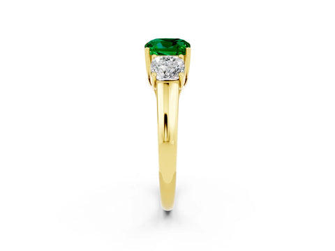 Yellow gold Three-Stone Cushion Cut Emerald Engagement Ring with Prong Setting_2