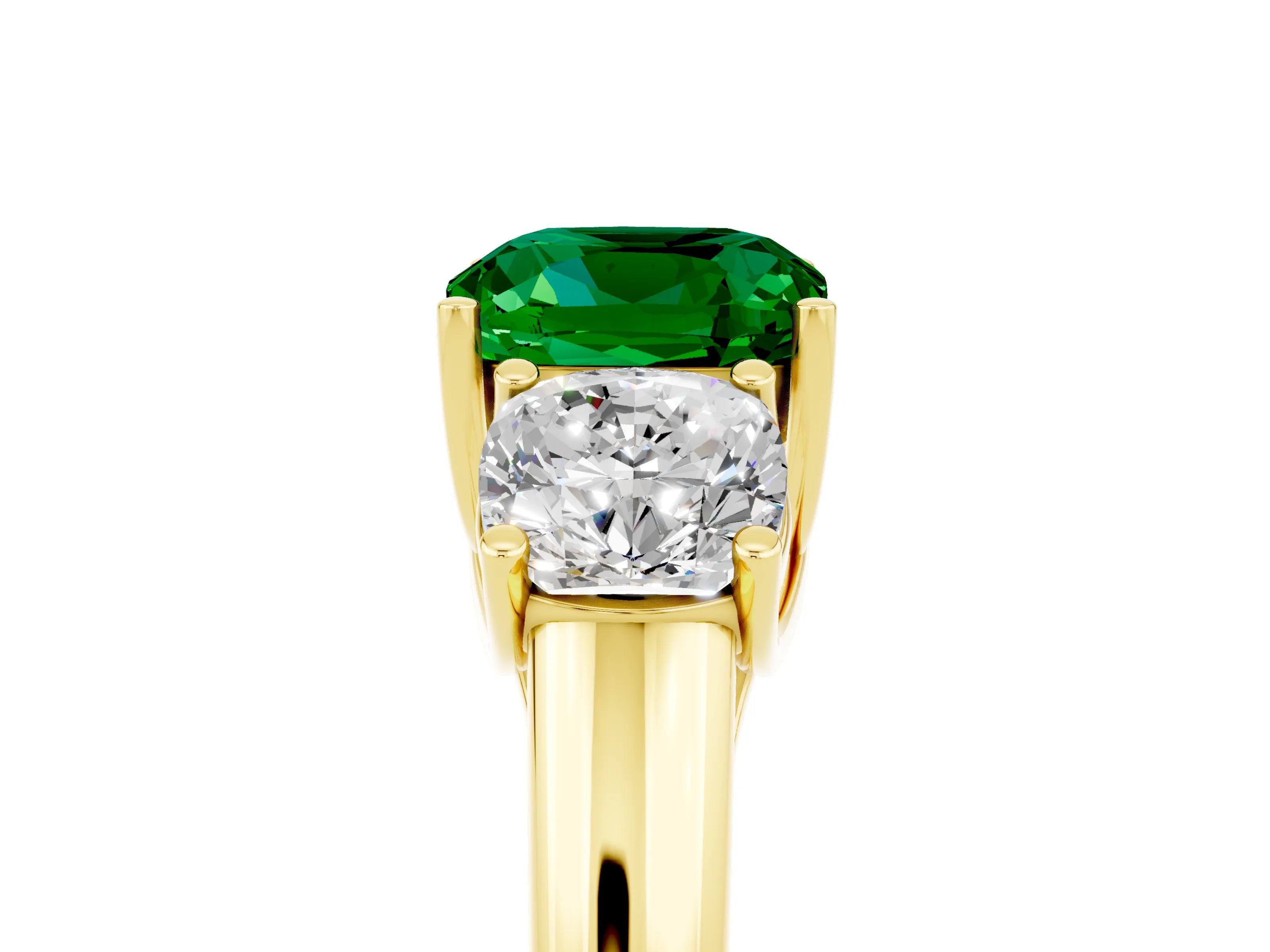 Yellow gold Three-Stone Cushion Cut Emerald Engagement Ring with Prong Setting_5