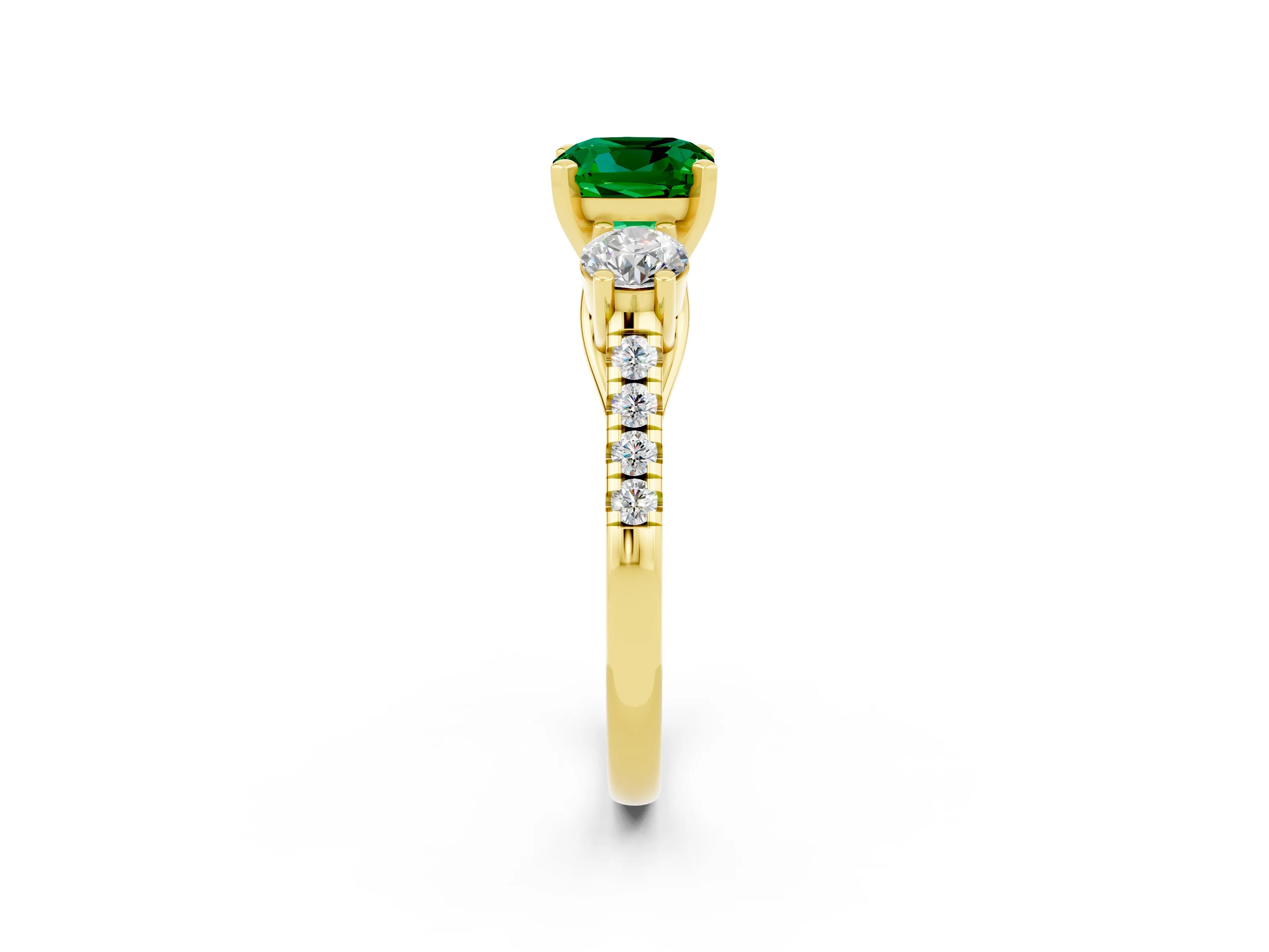 Yellow gold Three-Stone Cushion Cut Emerald Pavé Band with Four-Prong Setting_2