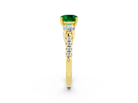 Yellow gold Three-Stone Cushion Cut Emerald Pavé Band with Four-Prong Setting_2