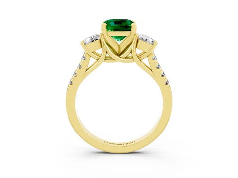 Yellow gold Three-Stone Cushion Cut Emerald Pavé Band with Four-Prong Setting_3