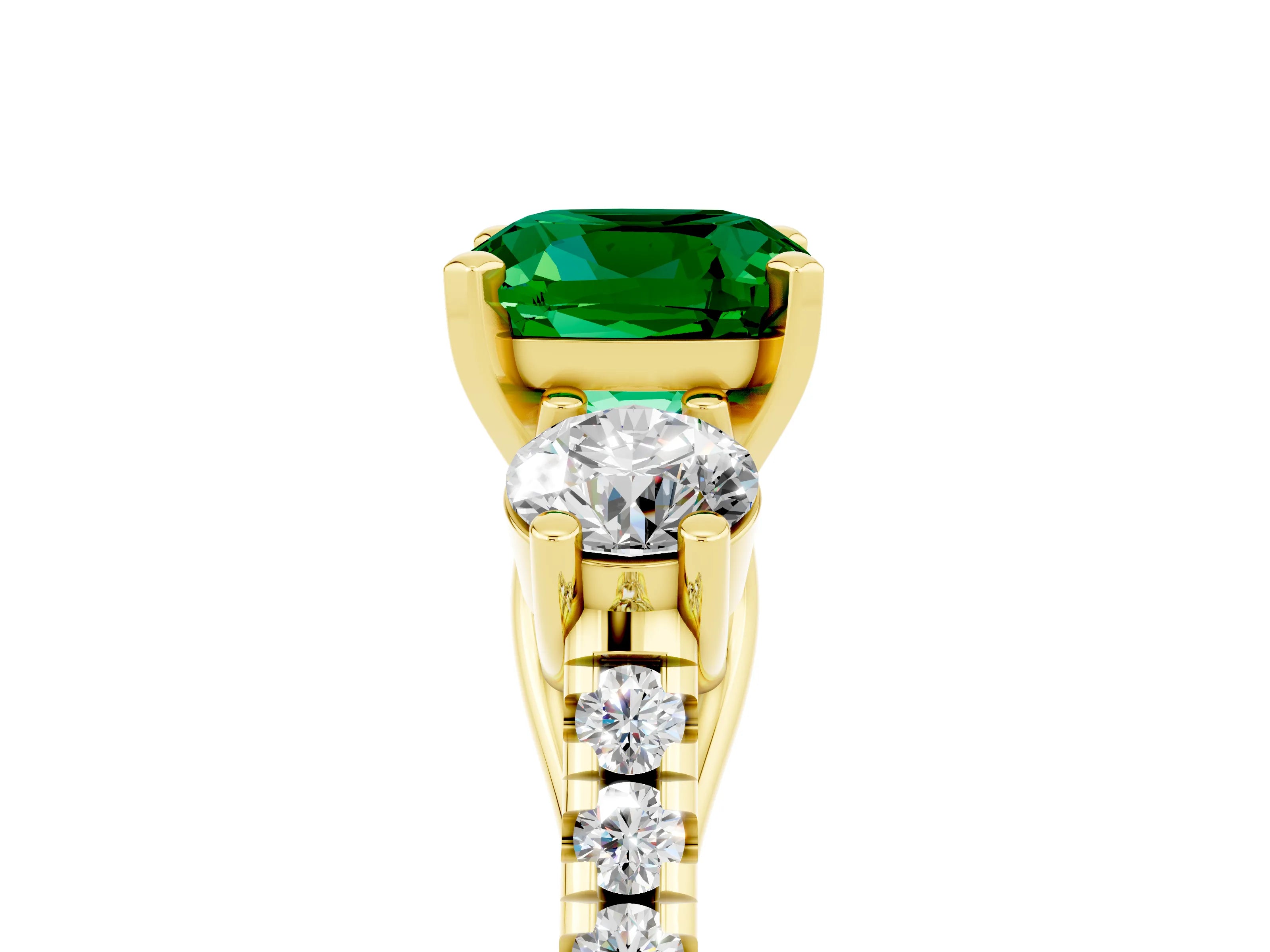 Yellow gold Three-Stone Cushion Cut Emerald Pavé Band with Four-Prong Setting_5