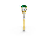 Yellow gold Three-Stone Cushion Cut Emerald Ring with Pavé Band and Prong Setting_14