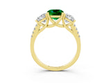 Yellow gold Three-Stone Cushion Cut Emerald Ring with Pavé Band and Prong Setting_15