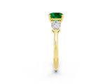 Yellow gold Three-Stone Cushion Cut Emerald Ring with Pear Side Stones and Four-Prong Setting_2