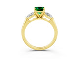 Yellow gold Three-Stone Cushion Cut Emerald Ring with Pear Side Stones and Four-Prong Setting_3