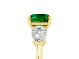 Yellow gold Three-Stone Cushion Cut Emerald Ring with Pear Side Stones and Four-Prong Setting_5