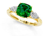 Yellow gold Three-Stone Cushion Cut Emerald Ring with Pear  Side Stones in Four-Prong Setting_13