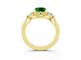 Yellow gold Three-Stone Cushion Cut Emerald Ring with Pear  Side Stones in Four-Prong Setting_15