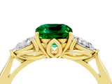 Yellow gold Three-Stone Cushion Cut Emerald Ring with Pear  Side Stones in Four-Prong Setting_16