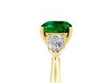 Yellow gold Three-Stone Cushion Cut Emerald Ring with Pear  Side Stones in Four-Prong Setting_17