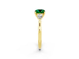 Yellow gold Three-Stone Cushion Cut Emerald Ring with Pear  Side Stones in Four-Prong Setting_38