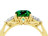 Yellow gold Three-Stone Cushion Cut Emerald Ring with Pear  Side Stones in Four-Prong Setting_40