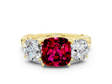 Yellow gold Three-Stone Cushion Cut Garnet Braided Band Ring with Four-Prong Setting_12