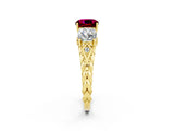 Yellow gold Three-Stone Cushion Cut Garnet Braided Band Ring with Four-Prong Setting_14