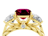Yellow gold Three-Stone Cushion Cut Garnet Braided Band Ring with Four-Prong Setting_16