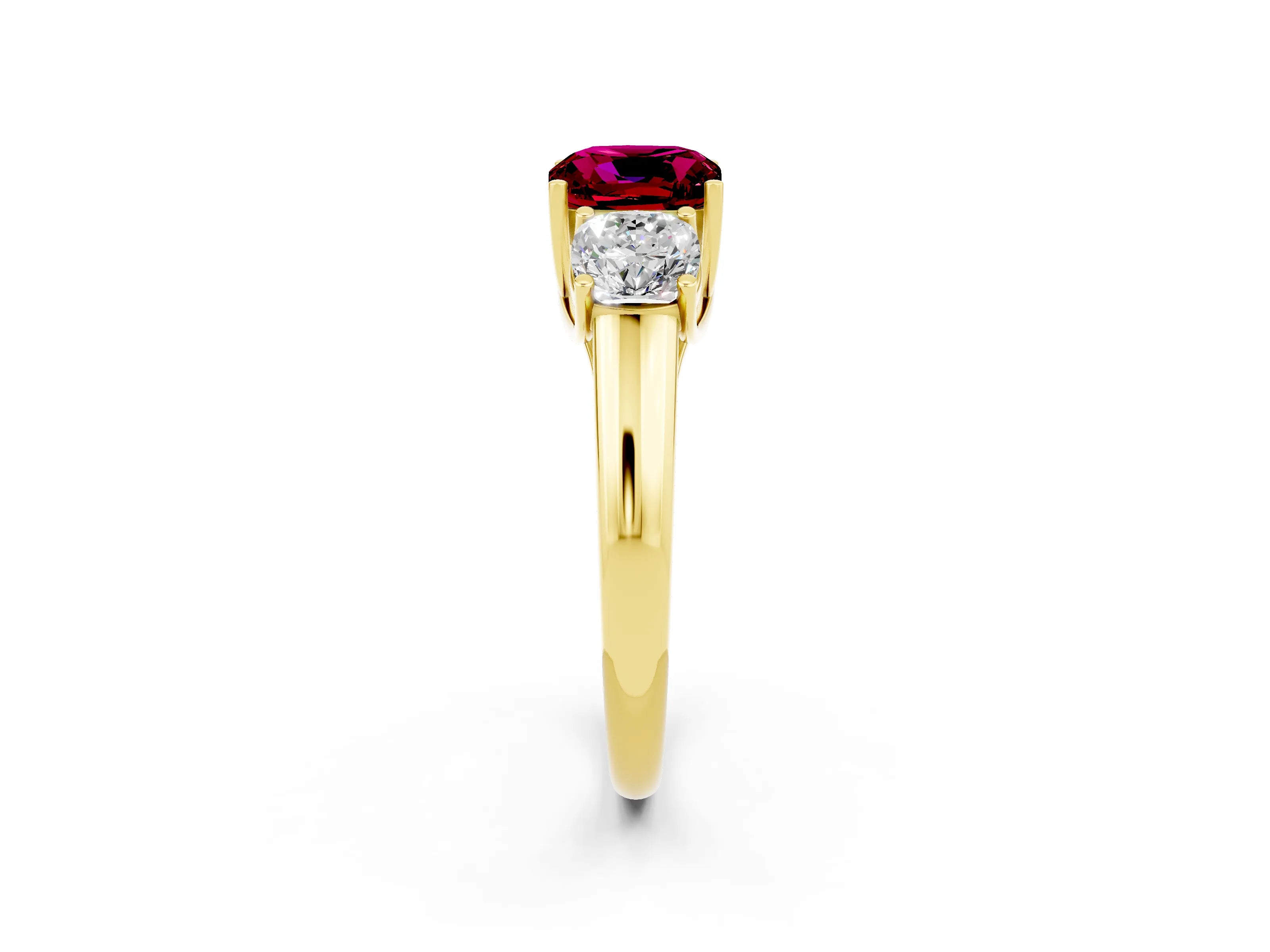 Yellow gold Three-Stone Cushion Cut Garnet Engagement Ring with Prong Setting_2