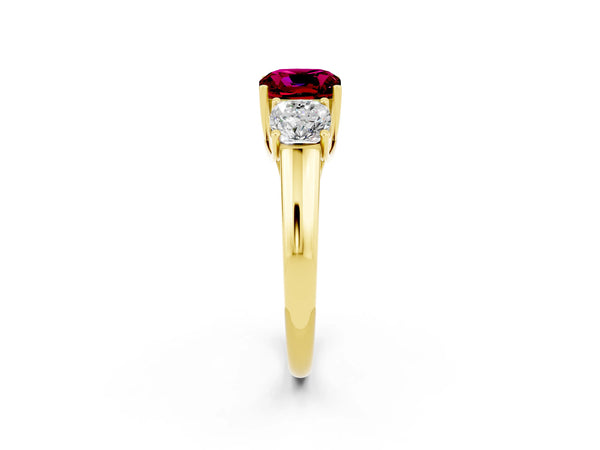 Yellow gold Three-Stone Cushion Cut Garnet Engagement Ring with Prong Setting