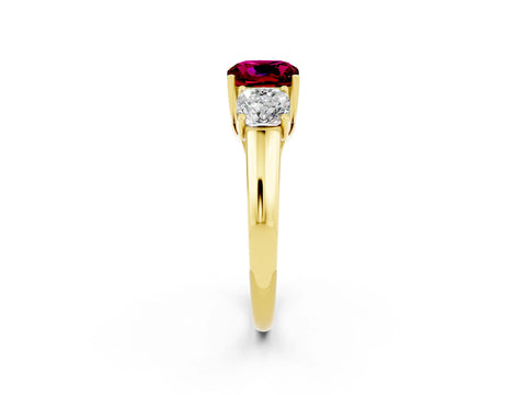 Yellow gold Three-Stone Cushion Cut Garnet Engagement Ring with Prong Setting_2