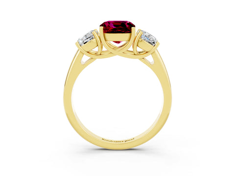 Yellow gold Three-Stone Cushion Cut Garnet Engagement Ring with Prong Setting_3